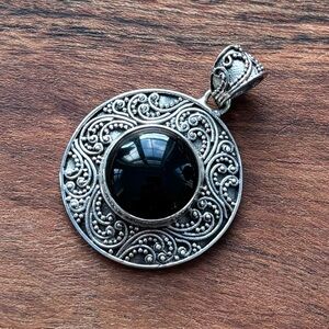 Sterling Silver and Black Onyx Bali Pendant